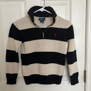 Kids Cream and Black Striped Ralph Lauren Pullover Sweater